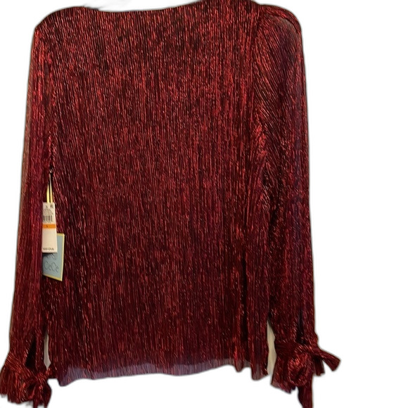 CeCe Metallic Tie-Sleeve V-Neck Blouse Red Size Small - Picture 5 of 7